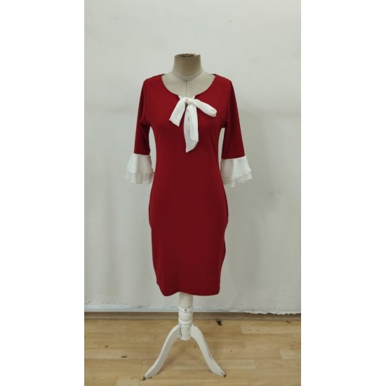 Kadın Truvakar Kollu Fiyonk Yakalı Midi Ithal Krep Elbise , 29415