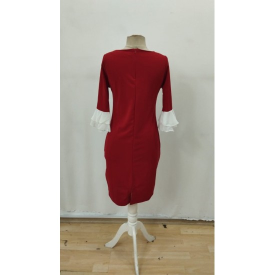 Kadın Truvakar Kollu Fiyonk Yakalı Midi Ithal Krep Elbise , 29415