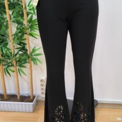 Kadın Yüksek Bel Paçaya Doğru Genişleyen Lazer çiçek Kesim Detaylı Ithal Krep Pantolon , 29428