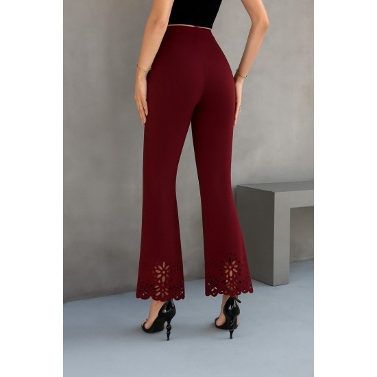 Kadın Yüksek Bel Paçaya Doğru Genişleyen Lazer çiçek Kesim Detaylı Ithal Krep Pantolon , 29427