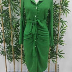 Kadın Uzun Kollu önden Düğmeli Beli Kuşaklı Aerobin Midi Elbise , 29438