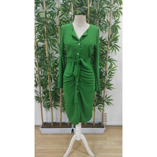 Kadın Uzun Kollu önden Düğmeli Beli Kuşaklı Aerobin Midi Elbise , 29438