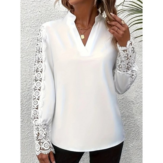 Kadın Uzun Kollu Hakim Yaka Kolları Dantel Detaylı Ithal Krep Bluz , 29436 Kadın Uzun Kollu Hakim Yaka Kolları Dantel Detaylı Ithal Krep Bluz , 29436