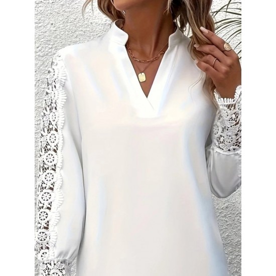 Kadın Uzun Kollu Hakim Yaka Kolları Dantel Detaylı Ithal Krep Bluz , 29436 Kadın Uzun Kollu Hakim Yaka Kolları Dantel Detaylı Ithal Krep Bluz , 29436