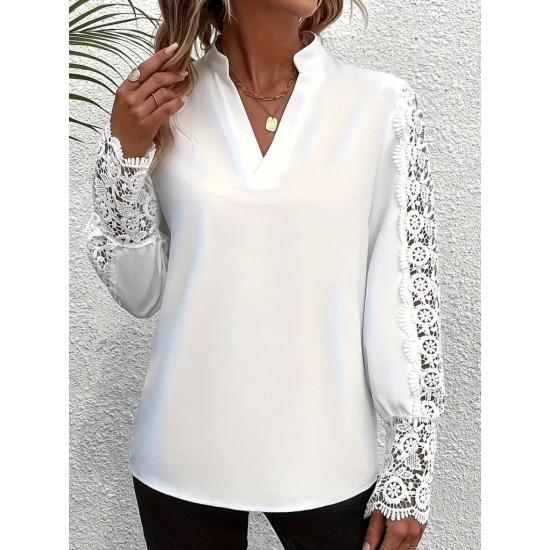 Kadın Uzun Kollu Hakim Yaka Kolları Dantel Detaylı Ithal Krep Bluz , 29436 Kadın Uzun Kollu Hakim Yaka Kolları Dantel Detaylı Ithal Krep Bluz , 29436