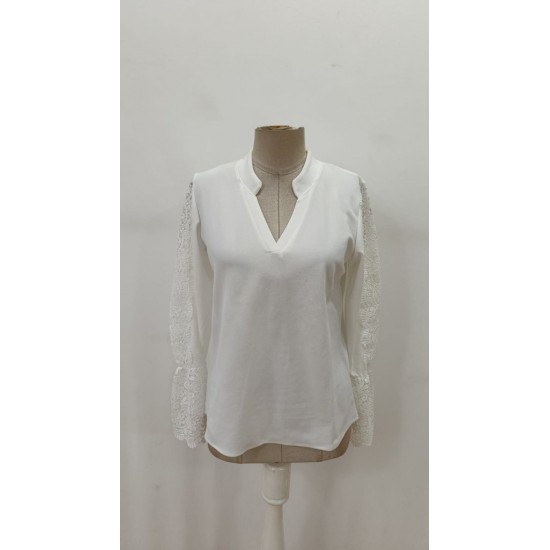 Kadın Uzun Kollu Hakim Yaka Kolları Dantel Detaylı Ithal Krep Bluz , 29436 Kadın Uzun Kollu Hakim Yaka Kolları Dantel Detaylı Ithal Krep Bluz , 29436