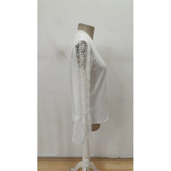 Kadın Uzun Kollu Hakim Yaka Kolları Dantel Detaylı Ithal Krep Bluz , 29436 Kadın Uzun Kollu Hakim Yaka Kolları Dantel Detaylı Ithal Krep Bluz , 29436