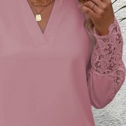 Kadın Uzun Kollu Hakim Yaka Kolları Dantel Detaylı Ithal Krep Bluz , 29435 Kadın Uzun Kollu Hakim Yaka Kolları Dantel Detaylı Ithal Krep Bluz , 29435