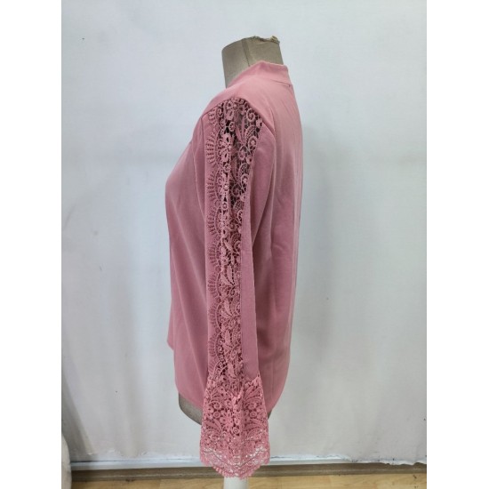 Kadın Uzun Kollu Hakim Yaka Kolları Dantel Detaylı Ithal Krep Bluz , 29435