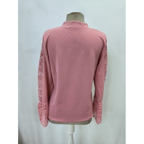 Kadın Uzun Kollu Hakim Yaka Kolları Dantel Detaylı Ithal Krep Bluz , 29435