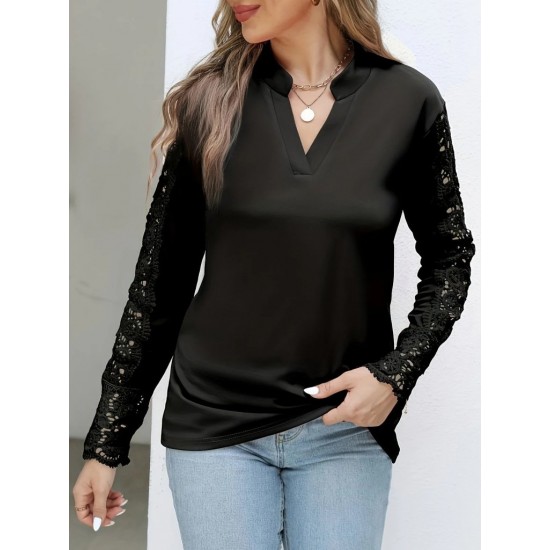 Kadın Uzun Kollu Hakim Yaka Kolları Dantel Detaylı Ithal Krep Bluz , 29434 Kadın Uzun Kollu Hakim Yaka Kolları Dantel Detaylı Ithal Krep Bluz , 29434