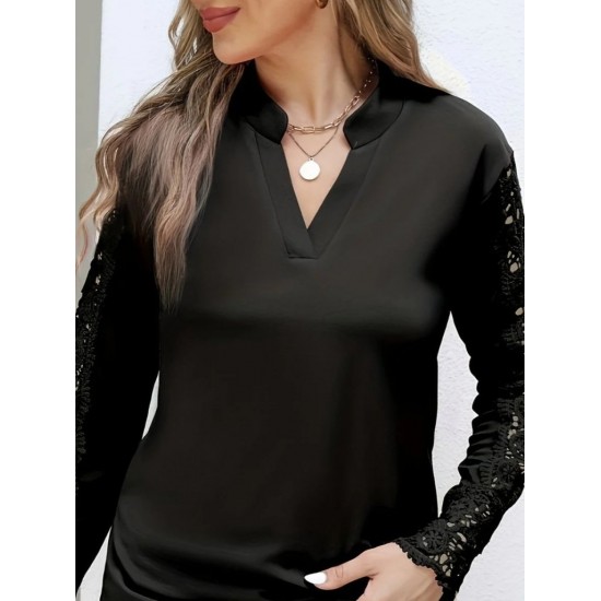 Kadın Uzun Kollu Hakim Yaka Kolları Dantel Detaylı Ithal Krep Bluz , 29434 Kadın Uzun Kollu Hakim Yaka Kolları Dantel Detaylı Ithal Krep Bluz , 29434