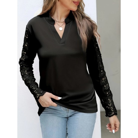 Kadın Uzun Kollu Hakim Yaka Kolları Dantel Detaylı Ithal Krep Bluz , 29434 Kadın Uzun Kollu Hakim Yaka Kolları Dantel Detaylı Ithal Krep Bluz , 29434