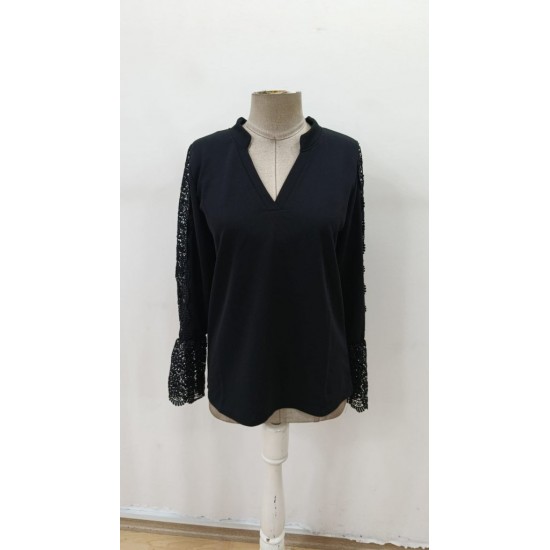 Kadın Uzun Kollu Hakim Yaka Kolları Dantel Detaylı Ithal Krep Bluz , 29434 Kadın Uzun Kollu Hakim Yaka Kolları Dantel Detaylı Ithal Krep Bluz , 29434