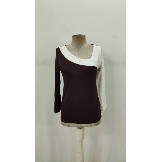 Kadın Uzun Kollu Geometrik Yaka Detaylı çift Renkli Viskon Bluz , 29445