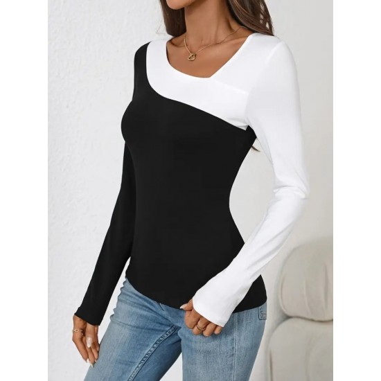 Kadın Uzun Kollu Geometrik Yaka Detaylı çift Renkli Viskon Bluz , 29444 Kadın Uzun Kollu Geometrik Yaka Detaylı çift Renkli Viskon Bluz , 29444