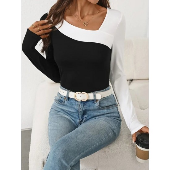 Kadın Uzun Kollu Geometrik Yaka Detaylı çift Renkli Viskon Bluz , 29444 Kadın Uzun Kollu Geometrik Yaka Detaylı çift Renkli Viskon Bluz , 29444