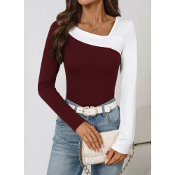 Kadın Uzun Kollu Geometrik Yaka Detaylı çift Renkli Viskon Bluz , 29443