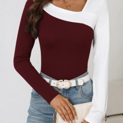 Kadın Uzun Kollu Geometrik Yaka Detaylı çift Renkli Viskon Bluz , 29443