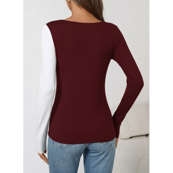 Kadın Uzun Kollu Geometrik Yaka Detaylı çift Renkli Viskon Bluz , 29443