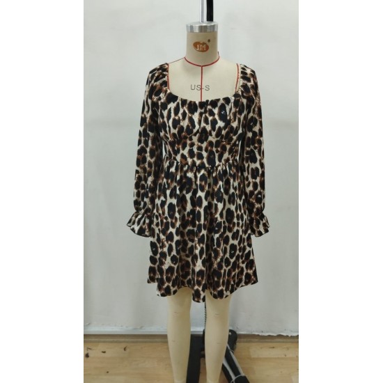 Kadın Uzun Kollu Kare Yakalı Leopar Modal Mini Elbise , 29456 Kadın Uzun Kollu Kare Yakalı Leopar Modal Mini Elbise , 29456