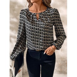 Kadın Uzun Kollu Damla Detaylı Yaka Desenli Süprem Bluz , 29457