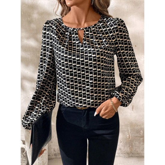 Kadın Uzun Kollu Damla Detaylı Yaka Desenli Süprem Bluz , 29457
