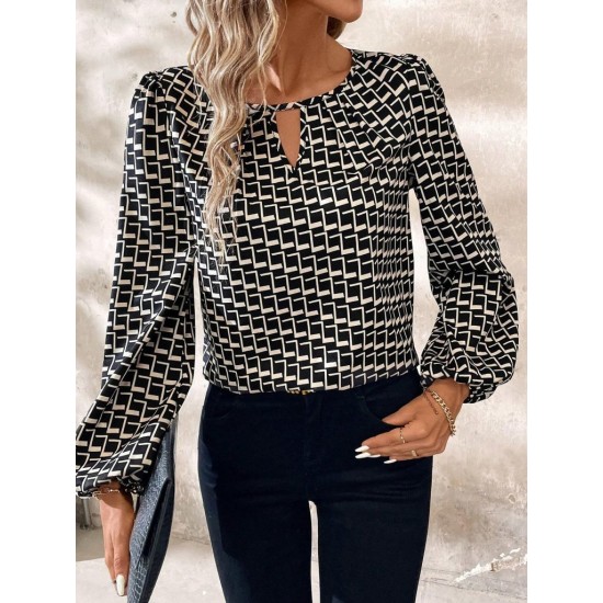 Kadın Uzun Kollu Damla Detaylı Yaka Desenli Süprem Bluz , 29457