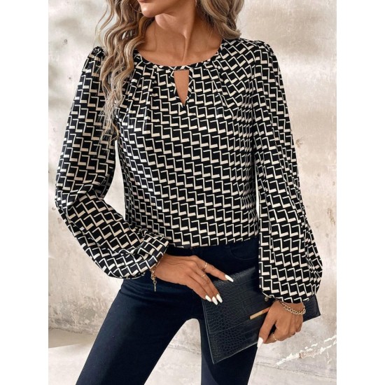 Kadın Uzun Kollu Damla Detaylı Yaka Desenli Süprem Bluz , 29457