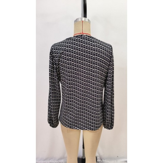 Kadın Uzun Kollu Damla Detaylı Yaka Desenli Süprem Bluz , 29457