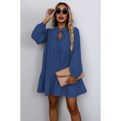 Kadın Uzun Kollu Yakadan Bağcıklı Fırfırlı Keten Mini Elbise , 29460 Kadın Uzun Kollu Yakadan Bağcıklı Fırfırlı Keten Mini Elbise , 29460