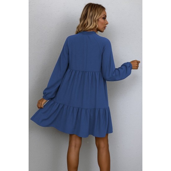 Kadın Uzun Kollu Yakadan Bağcıklı Fırfırlı Keten Mini Elbise , 29460 Kadın Uzun Kollu Yakadan Bağcıklı Fırfırlı Keten Mini Elbise , 29460