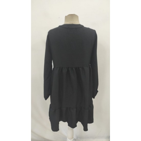 Kadın Uzun Kollu Yakadan Bağcıklı Fırfırlı Keten Mini Elbise , 29458 Kadın Uzun Kollu Yakadan Bağcıklı Fırfırlı Keten Mini Elbise , 29458