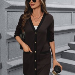 Kadın Uzun Kollu Cepli önden Düğmeli Uzun Modal Ceket , 29467