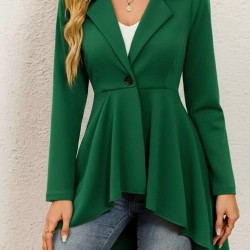 Kadın Uzun Kollu Yakalı önden Düğmeli Uzun Atlas Blazer Ceket, 29465