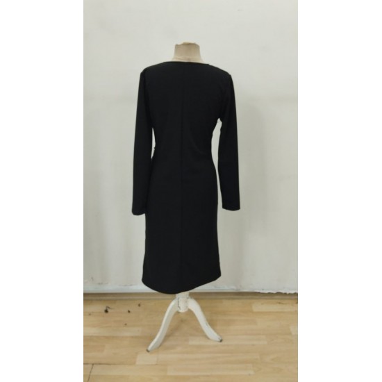 Kadın Uzun Kollu Asimetrik Yırtmaç Deri Detaylı Midi Ithal Krep Elbise , 29464 Kadın Uzun Kollu Asimetrik Yırtmaç Deri Detaylı Midi Ithal Krep Elbise , 29464