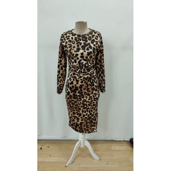 Kadın Uzun Kollu Bisiklet Yaka Leopar Desenli Modal Midi Elbise , 29463 Kadın Uzun Kollu Bisiklet Yaka Leopar Desenli Modal Midi Elbise , 29463