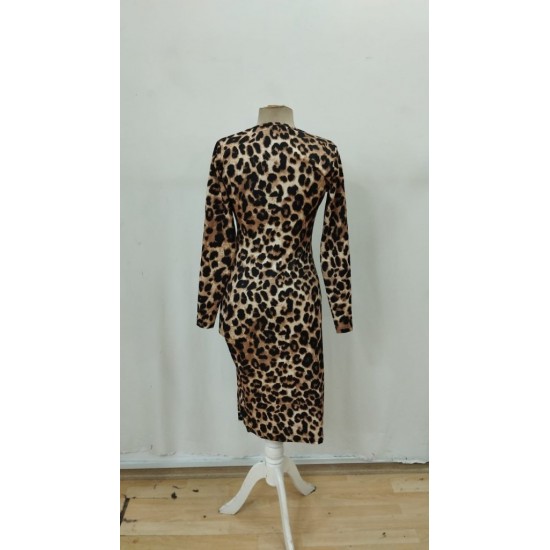 Kadın Uzun Kollu Bisiklet Yaka Leopar Desenli Modal Midi Elbise , 29463 Kadın Uzun Kollu Bisiklet Yaka Leopar Desenli Modal Midi Elbise , 29463