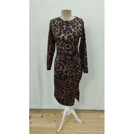 Kadın Uzun Kollu Bisiklet Yaka Leopar Desenli Modal Midi Elbise , 29462 Kadın Uzun Kollu Bisiklet Yaka Leopar Desenli Modal Midi Elbise , 29462