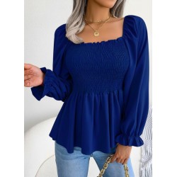 Kadın Uzun Kollu Geometrik Yakalı Gipe Detaylı Krep Bluz , 29484