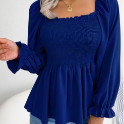 Kadın Uzun Kollu Geometrik Yakalı Gipe Detaylı Krep Bluz , 29484