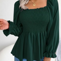 Kadın Uzun Kollu Geometrik Yakalı Gipe Detaylı Krep Bluz , 29483