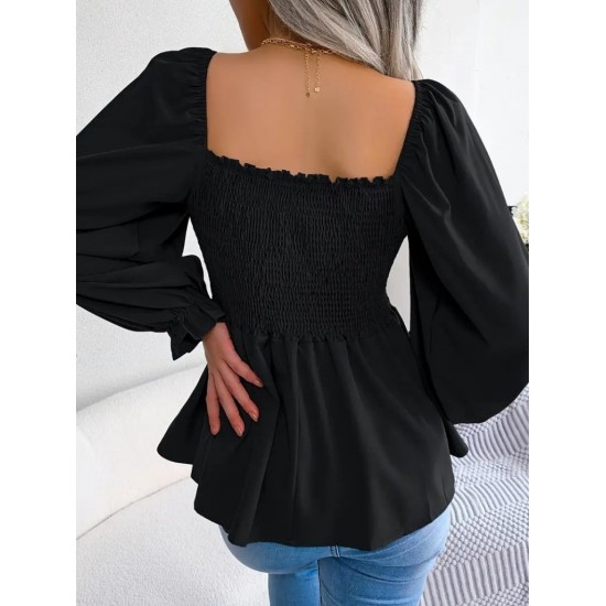 Kadın Uzun Kollu Geometrik Yakalı Gipe Detaylı Krep Bluz , 29482 Kadın Uzun Kollu Geometrik Yakalı Gipe Detaylı Krep Bluz , 29482