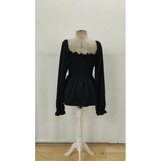 Kadın Uzun Kollu Geometrik Yakalı Gipe Detaylı Krep Bluz , 29482 Kadın Uzun Kollu Geometrik Yakalı Gipe Detaylı Krep Bluz , 29482