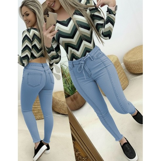 Kadın Yüksek Bel Belden Kuşaklı Yırtık Detaylı Kot Pantolon , 29481 Kadın Yüksek Bel Belden Kuşaklı Yırtık Detaylı Kot Pantolon , 29481