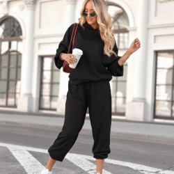 Kadın Uzun Kollu Kapşonlu Viskon Iki Iplik Bluz Ve Pantolon Ikili Takım , 29479