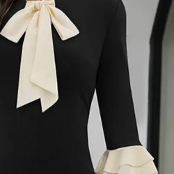 Kadın Truvakar Kollu Fiyonk Yakalı Midi Ithal Krep Elbise , 29411 Kadın Truvakar Kollu Fiyonk Yakalı Midi Ithal Krep Elbise , 29411