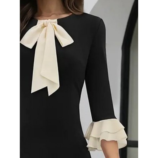 Kadın Truvakar Kollu Fiyonk Yakalı Midi Ithal Krep Elbise , 29411 Kadın Truvakar Kollu Fiyonk Yakalı Midi Ithal Krep Elbise , 29411