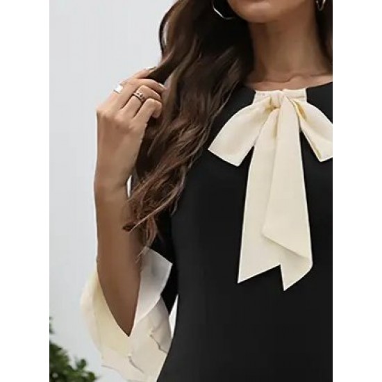 Kadın Truvakar Kollu Fiyonk Yakalı Midi Ithal Krep Elbise , 29411 Kadın Truvakar Kollu Fiyonk Yakalı Midi Ithal Krep Elbise , 29411