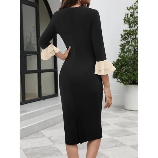 Kadın Truvakar Kollu Fiyonk Yakalı Midi Ithal Krep Elbise , 29411 Kadın Truvakar Kollu Fiyonk Yakalı Midi Ithal Krep Elbise , 29411